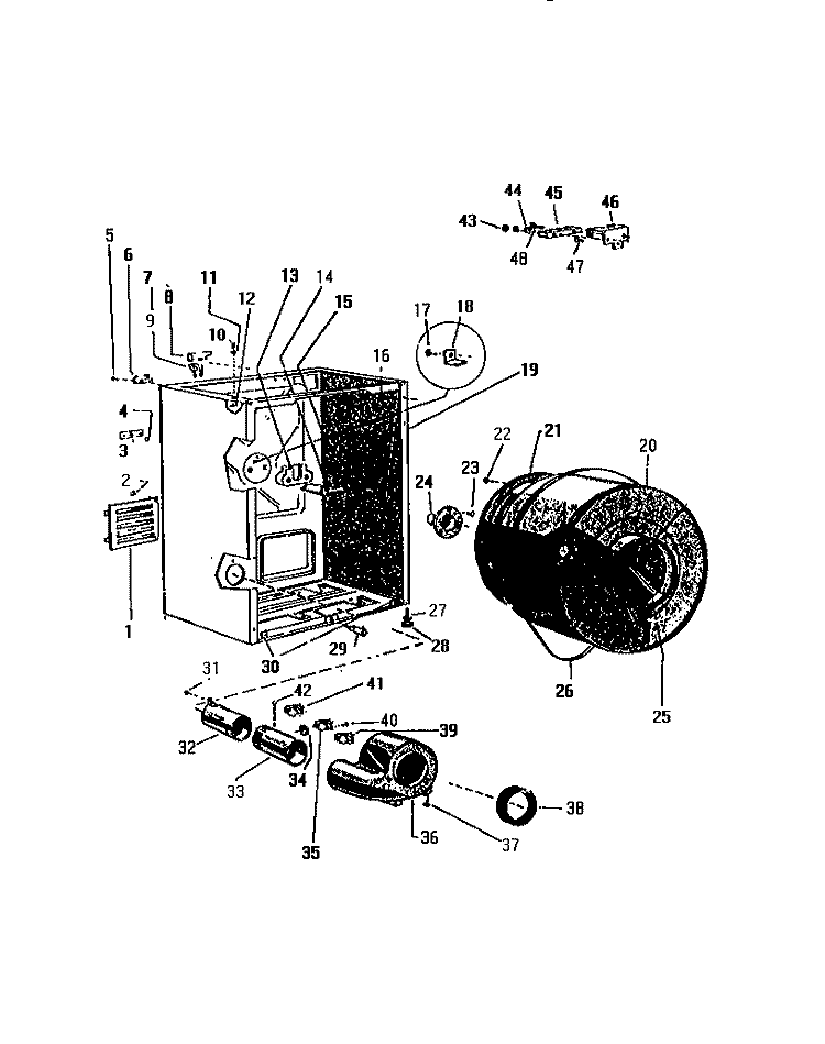 CABINET, DRUM, FAN HOUSING Diagram and Parts List for DE600EDF2  Frigidaire Dryer