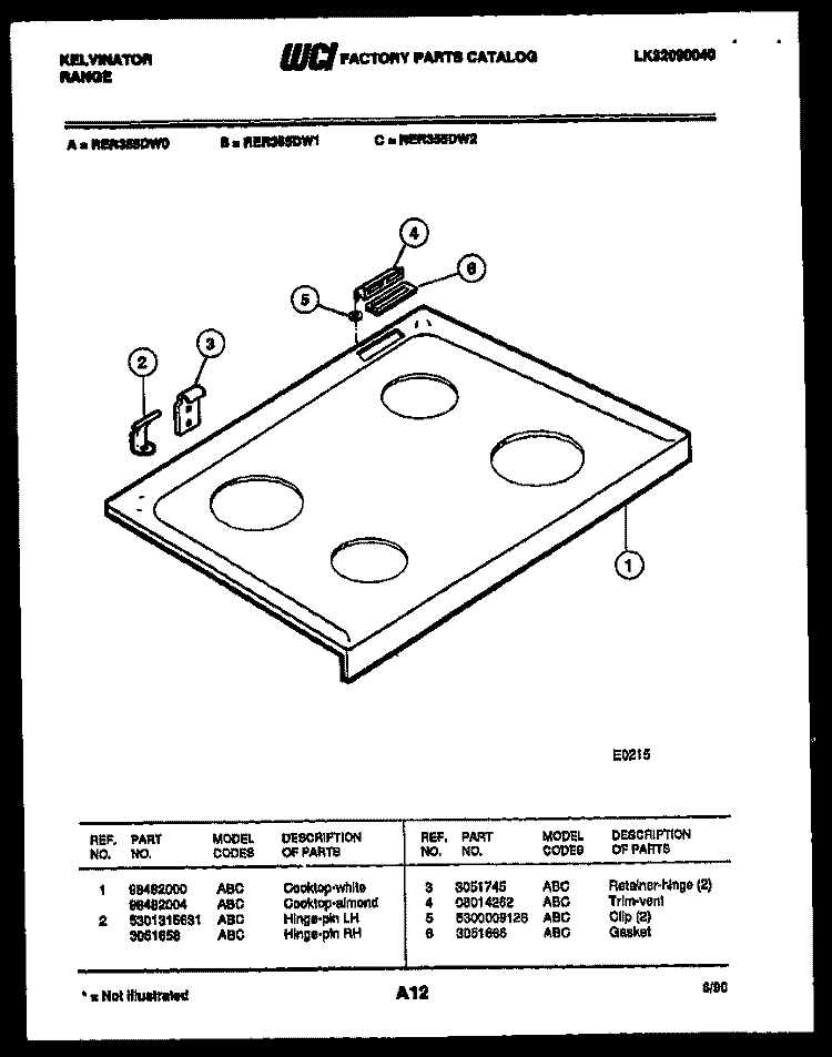 COOKTOP PARTS Diagram and Parts List for RER355DD0  Kelvinator Range