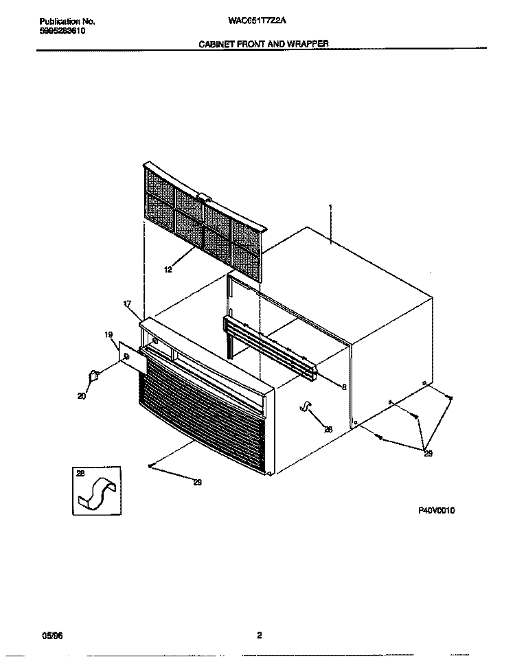 CABINET FRONT AND WRAPPER Diagram and Parts List for WAC051T7Z2A  Frigidaire Air Conditioner