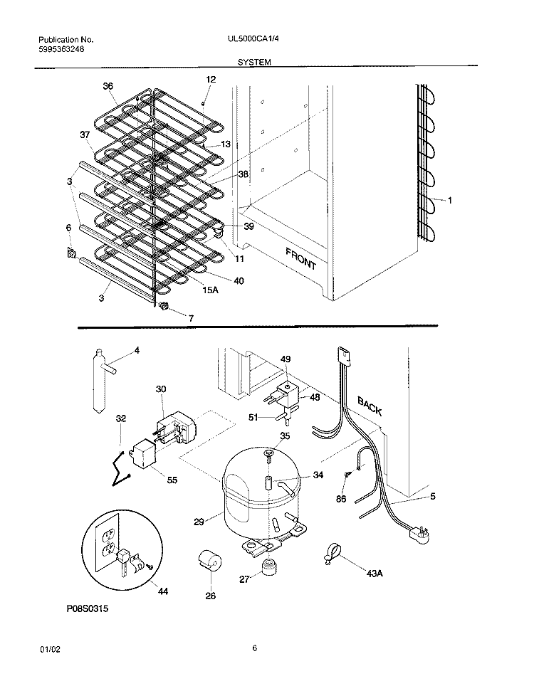 SYSTEM Diagram and Parts List for UL5000CA1  Frigidaire Freezer