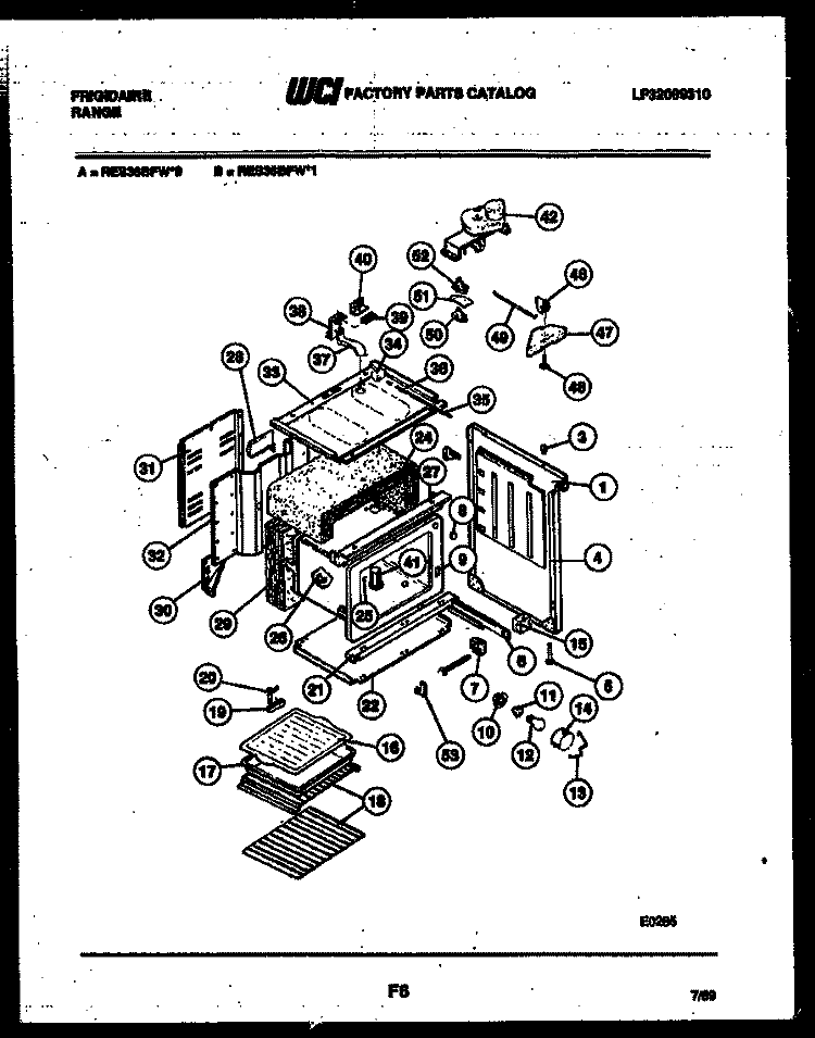 BODY PARTS Diagram and Parts List for RES36BFL0  Frigidaire Range