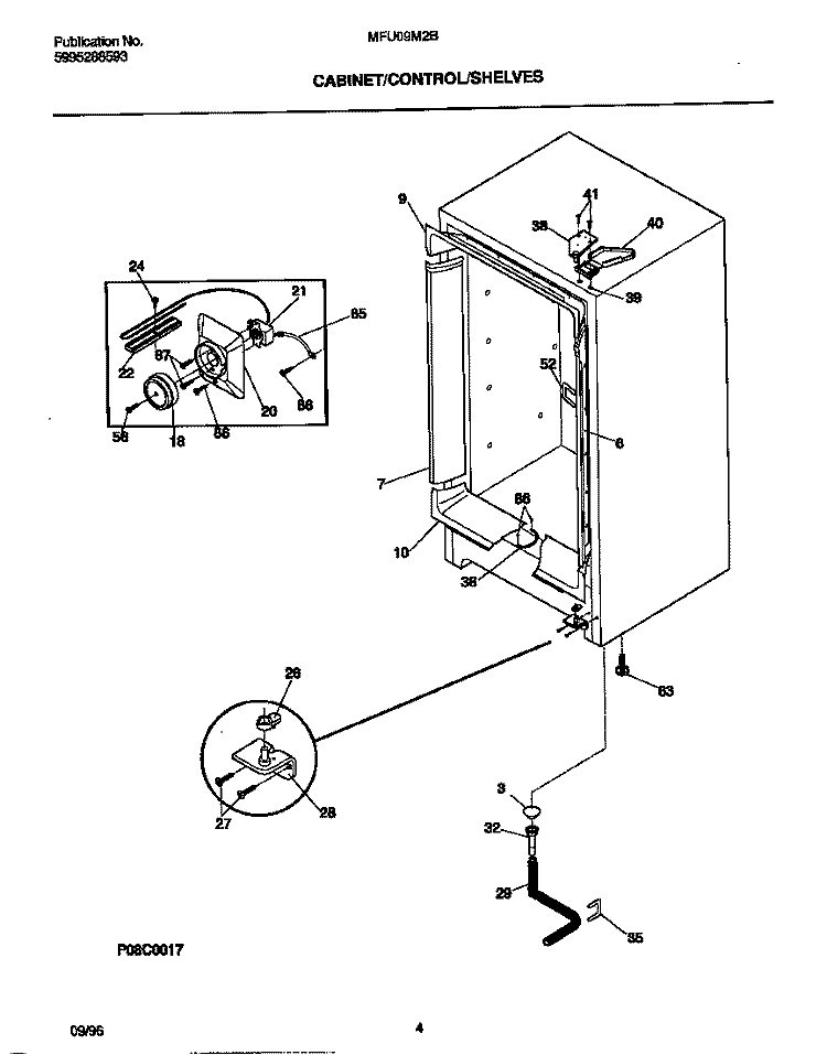 CABINET / CONTROLS / SHELVES Diagram and Parts List for MFU09M2BW3  Frigidaire Freezer