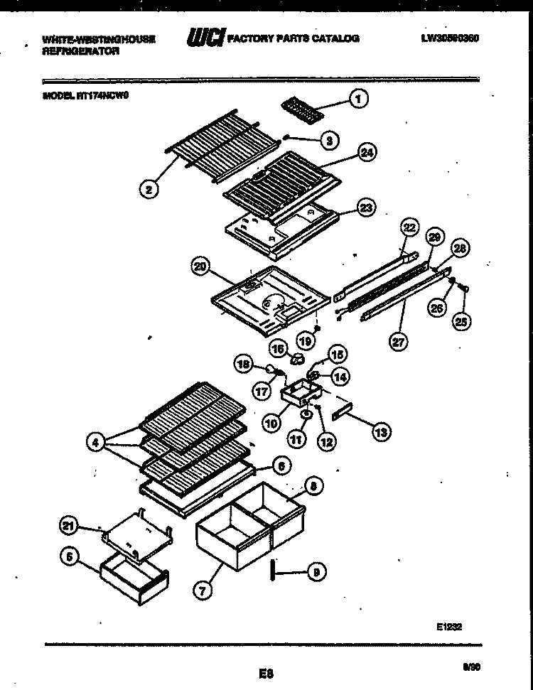 SHELVES AND SUPPORTS Diagram and Parts List for RT174NCD0  Frigidaire Refrigerator