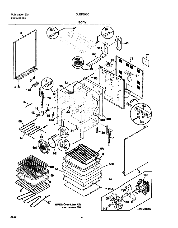BODY Diagram and Parts List for GLEF396CSA  Frigidaire Range