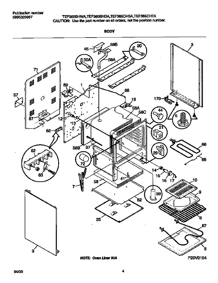 BODY Diagram and Parts List for TEF365BHDA  Tappan Range