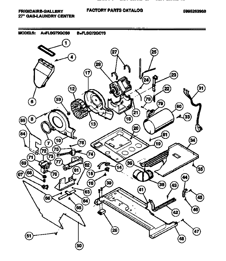 DRYER MOTOR, BASE, IGNITOR Diagram and Parts List for FLSG72GCT0  Frigidaire Washer Dryer Combo