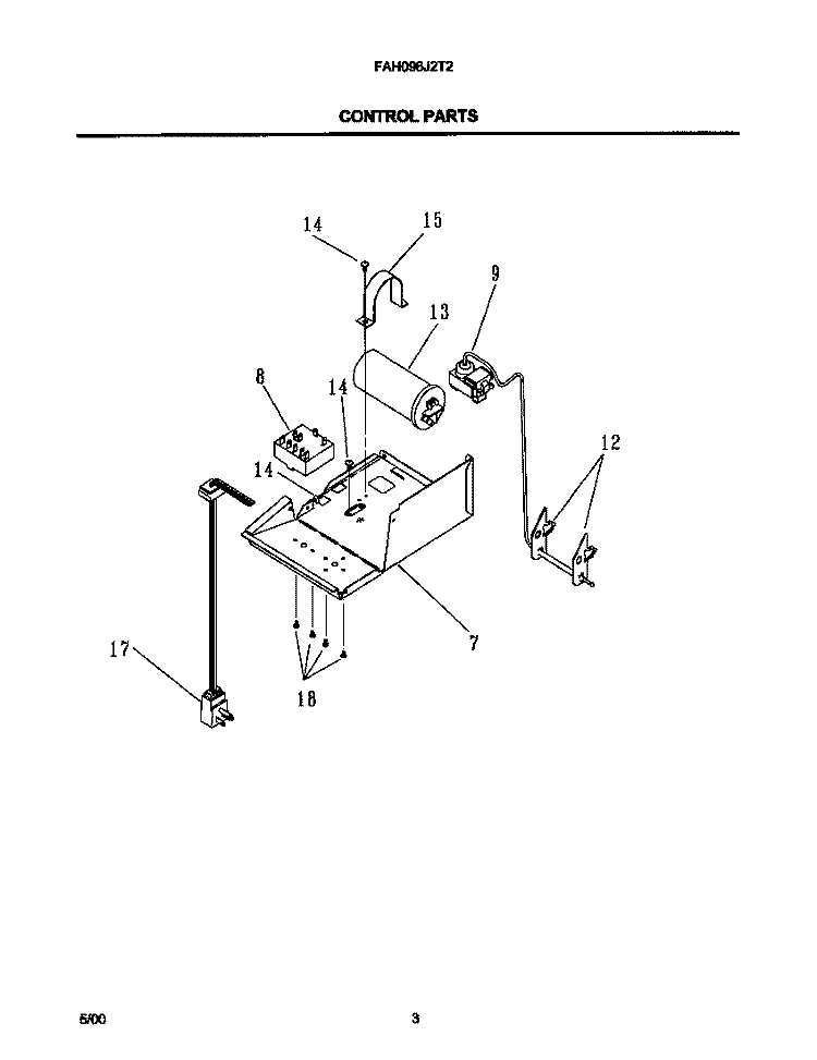 CONTROL PARTS Diagram and Parts List for FAH096J2T2  Frigidaire Air Conditioner