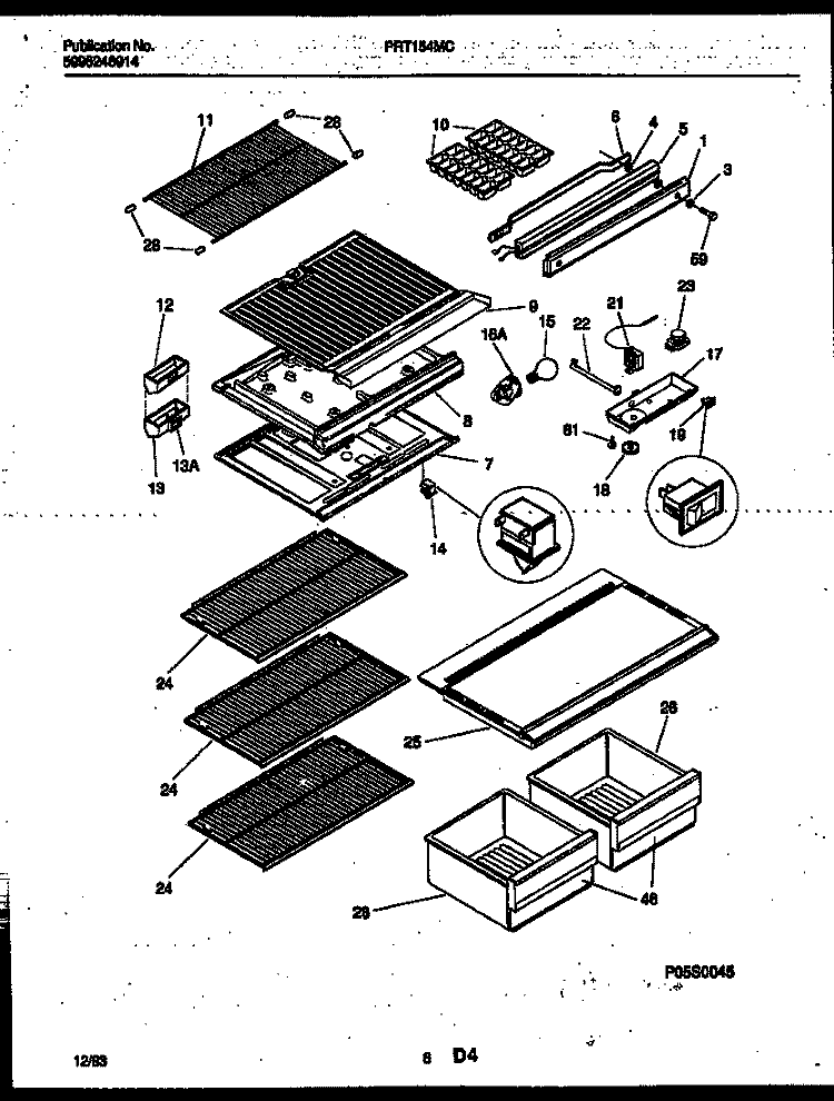 SHELVES AND SUPPORTS Diagram and Parts List for PRT154MCD3  Frigidaire Refrigerator