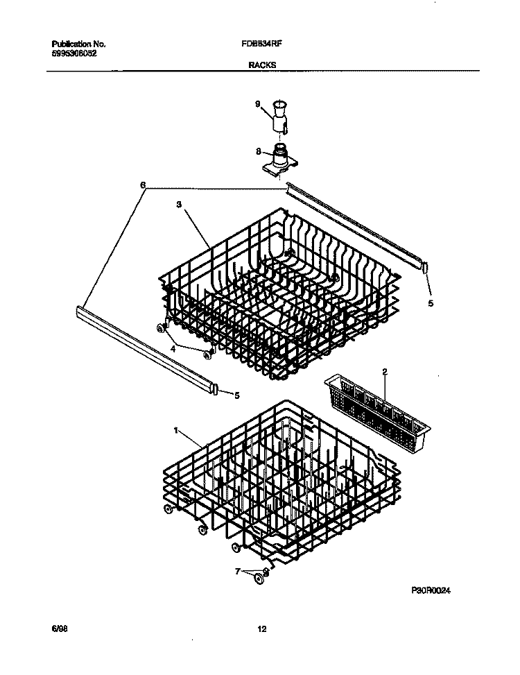 RACK Diagram and Parts List for FDB834RFR0  Frigidaire Dishwasher