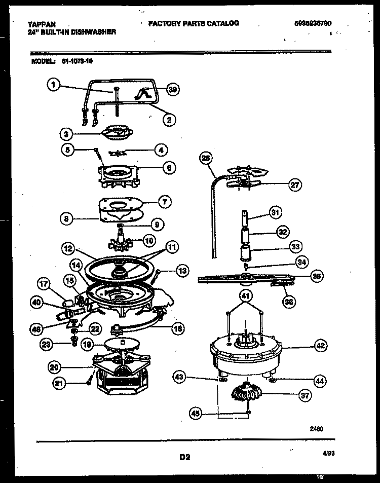MOTOR PUMP PARTS Diagram and Parts List for 61-1073-10-00  Tappan Dishwasher