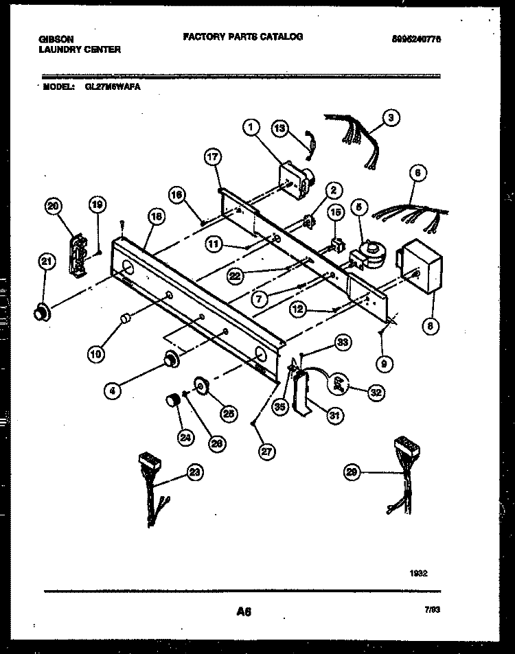 CONSOLE AND CONTROL PARTS Diagram and Parts List for GL27M6WAFA  Gibson Washer Dryer Combo