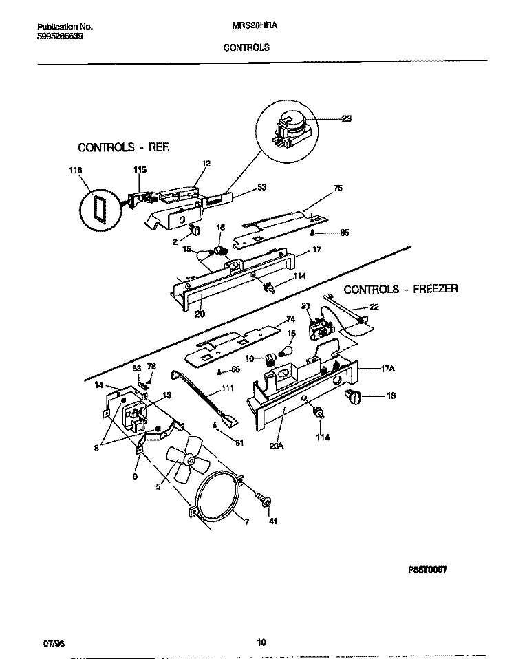CONTROLS Diagram and Parts List for MRS20HRAD6  Frigidaire Refrigerator
