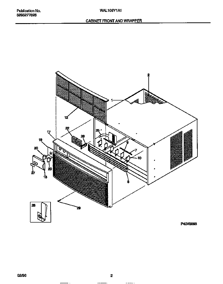 CABINET FRONT AND WRAPPER Diagram and Parts List for WAL106Y1A1  Frigidaire Air Conditioner