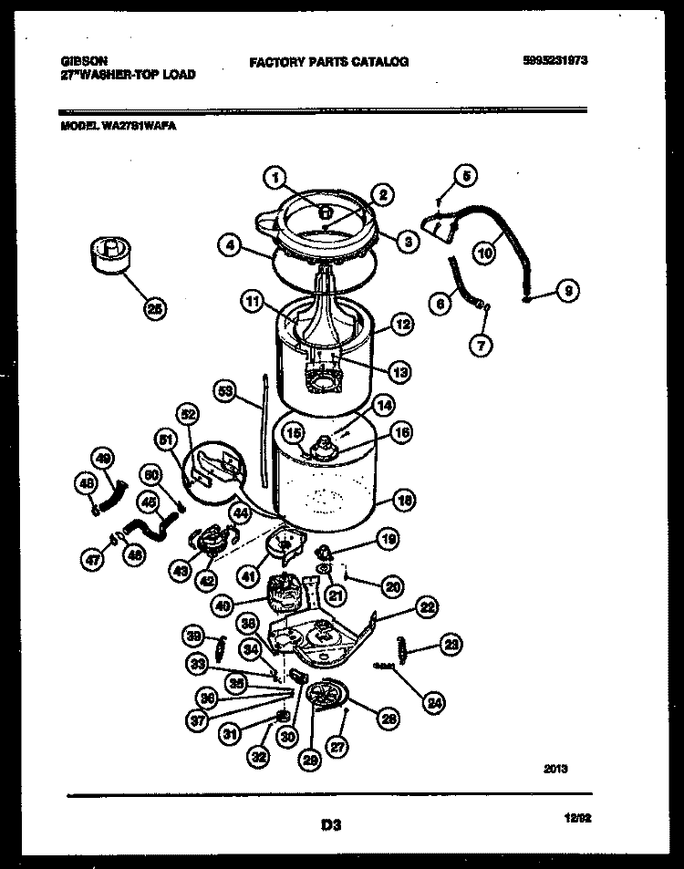 TUB DETAIL Diagram and Parts List for WA27S1WAFA  Gibson Washer