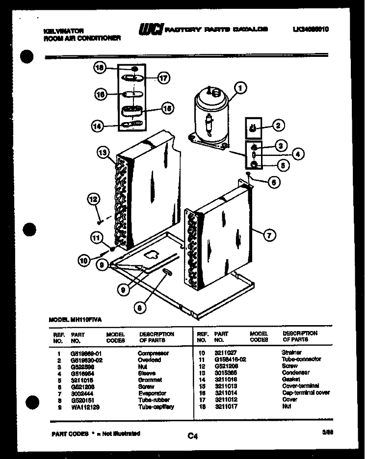 SYSTEM PARTS Diagram and Parts List for MH110F1UA  Kelvinator Air Conditioner