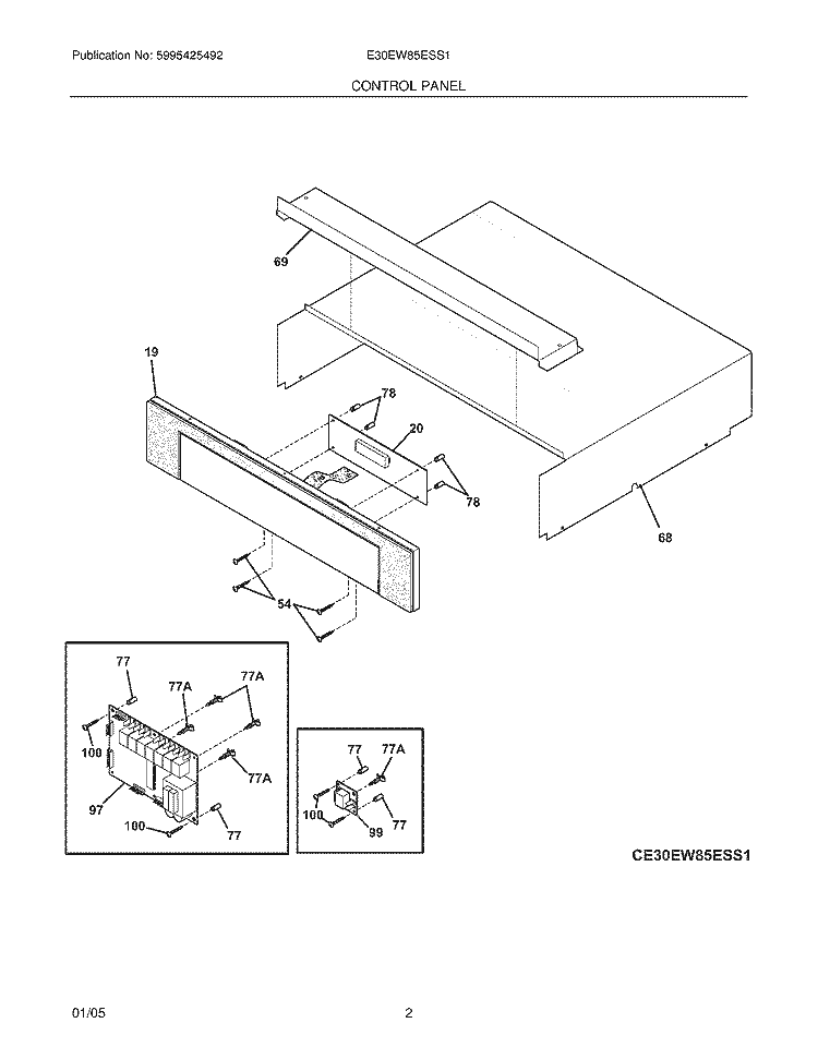 CONTROL PANEL Diagram and Parts List for E30EW85ESS1  Electrolux Wall Oven