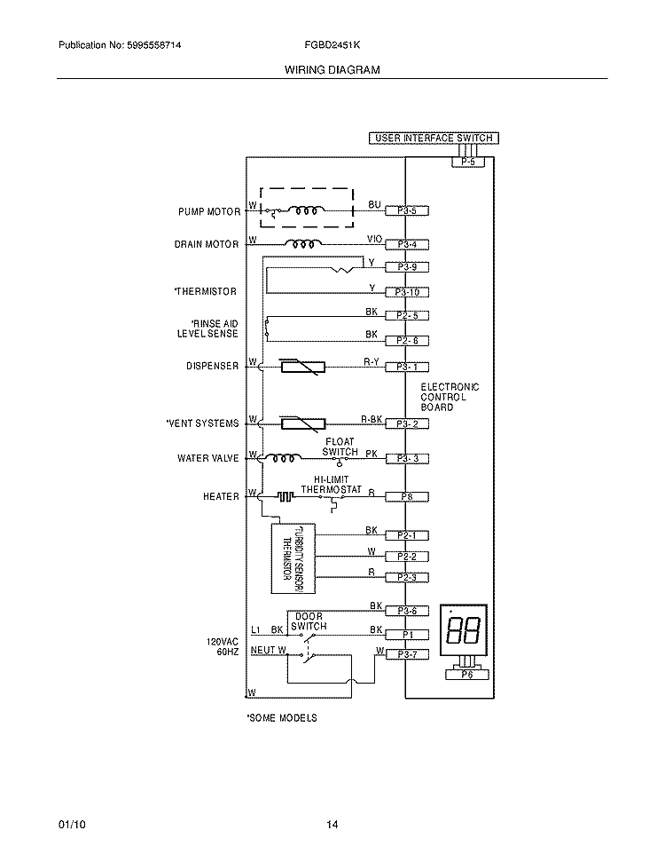 WIRING DIAGRAM Diagram and Parts List for FGBD2451KF1  Frigidaire Dishwasher