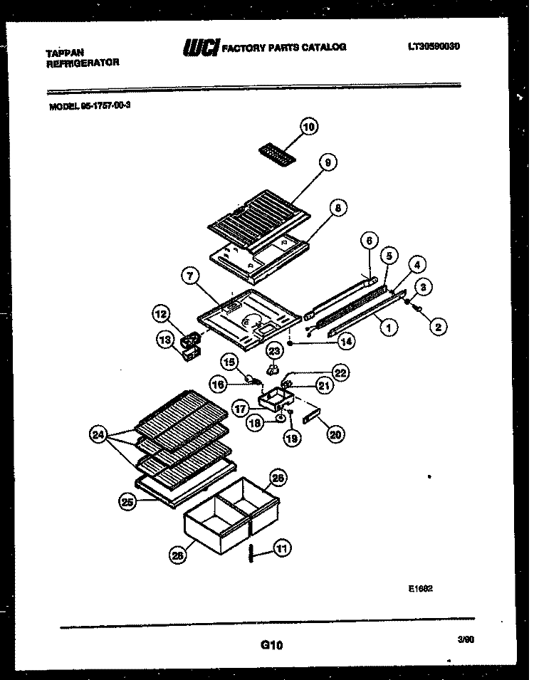 SHELVES AND SUPPORTS Diagram and Parts List for 95-1757-23-03  Tappan Refrigerator
