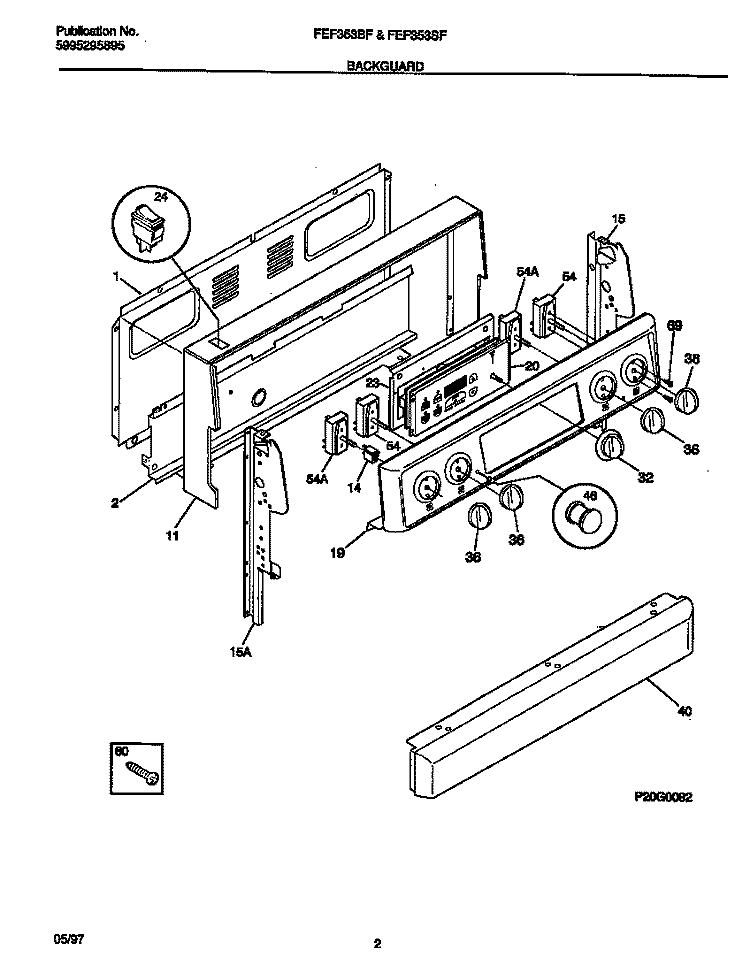 BACKGUARD Diagram and Parts List for FEF353SFDA  Frigidaire Range