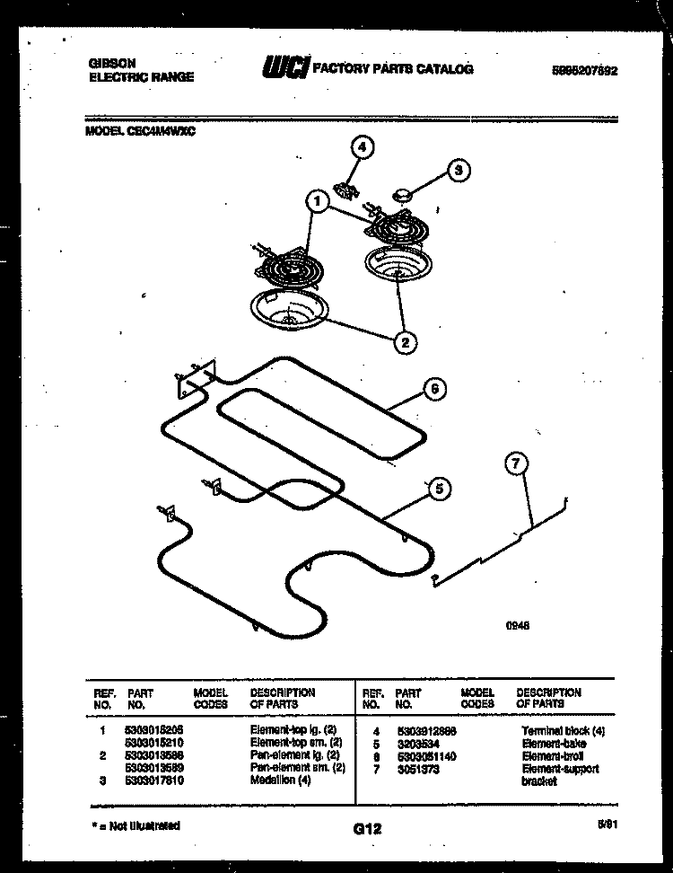 BROILER PARTS Diagram and Parts List for CEC4M4WXC  Gibson Range