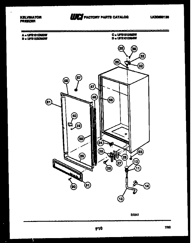 CABINET PARTS Diagram and Parts List for UFS101DM2W  Kelvinator Freezer
