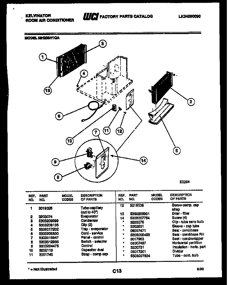 ELECTRIC PARTS Diagram and Parts List for MH208H1QA  Kelvinator Air Conditioner