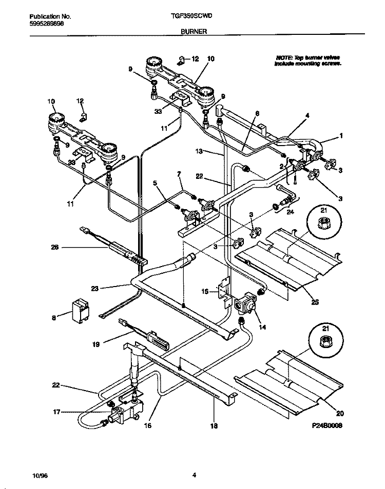 BURNER Diagram and Parts List for TGF350SCWD  Tappan Range