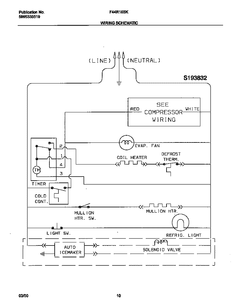 WIRING DIAGRAM Diagram and Parts List for F44R18SKW0  Frigidaire Refrigerator