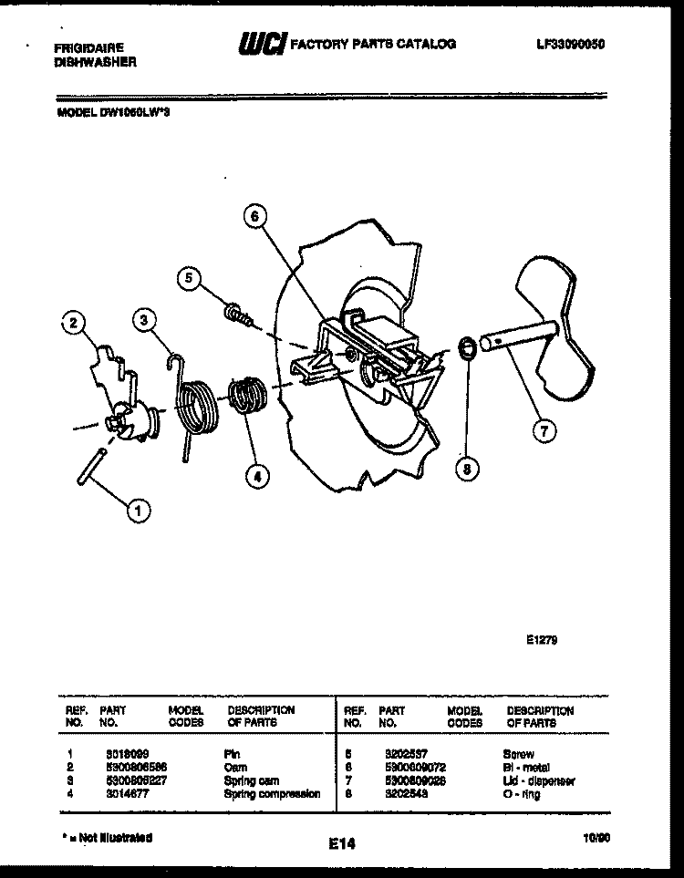 CAM Diagram and Parts List for DW1050LW3  Frigidaire Dishwasher