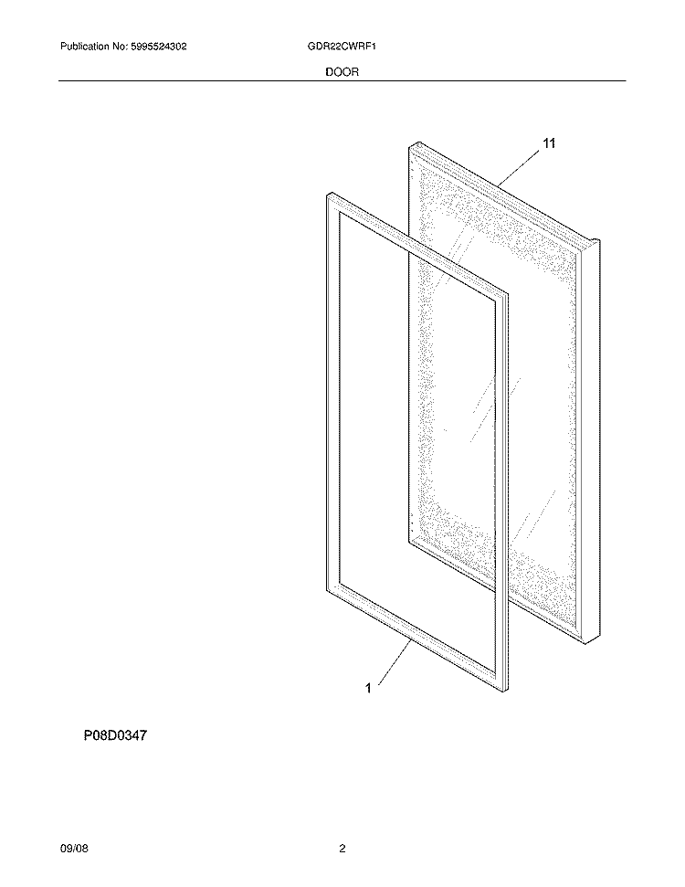 DOOR Diagram and Parts List for GDR22CWRF1  Frigidaire Refrigerator