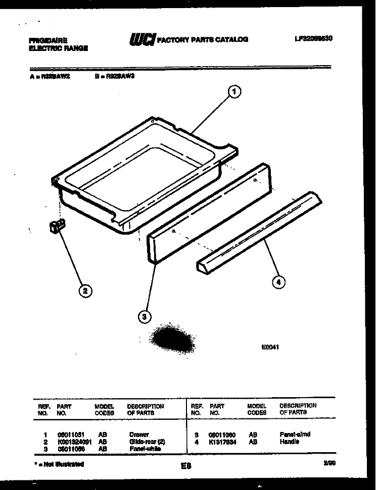 DRAWER PARTS Diagram and Parts List for R32BAL2  Frigidaire Range