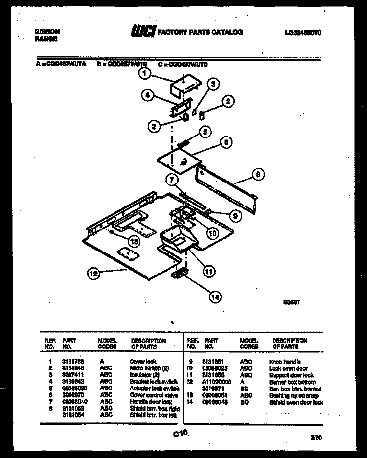 BURNER BOX PARTS Diagram and Parts List for CGC4S7WUTC  Gibson Range