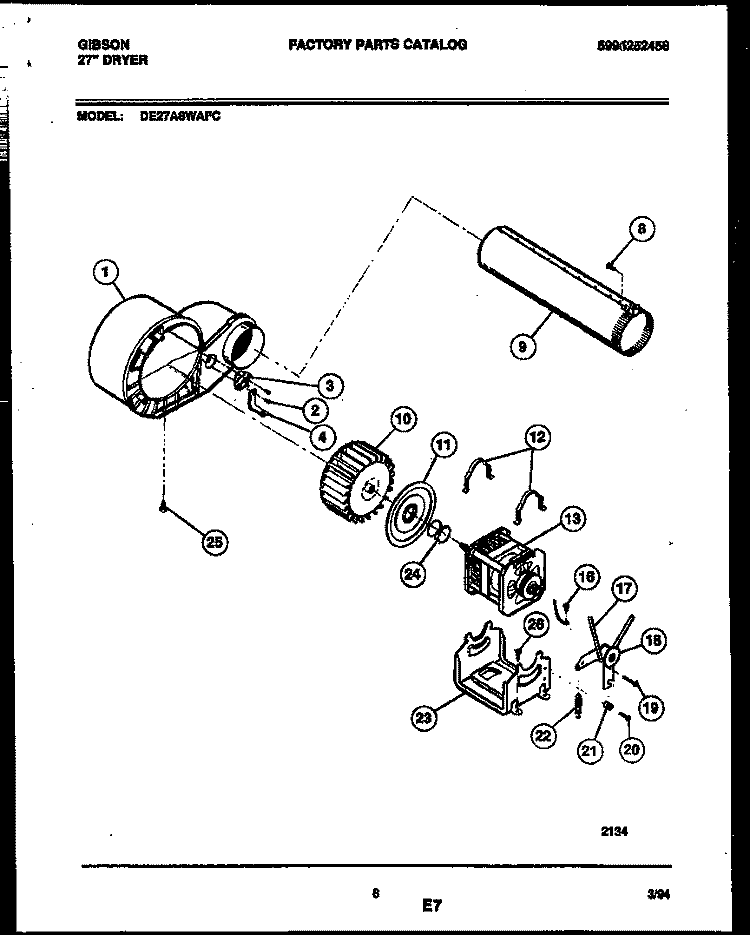 BLOWER AND DRIVE PARTS Diagram and Parts List for DE27A8WAFC  Gibson Dryer