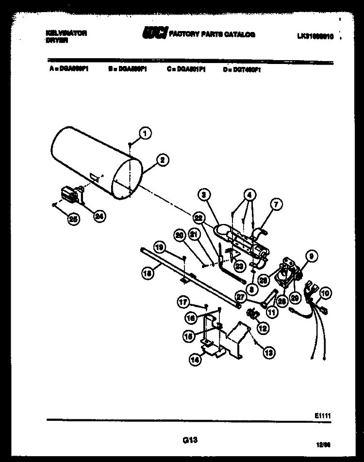 ELEMENT AND HOUSING PARTS Diagram and Parts List for DGA900F1D  Kelvinator Dryer