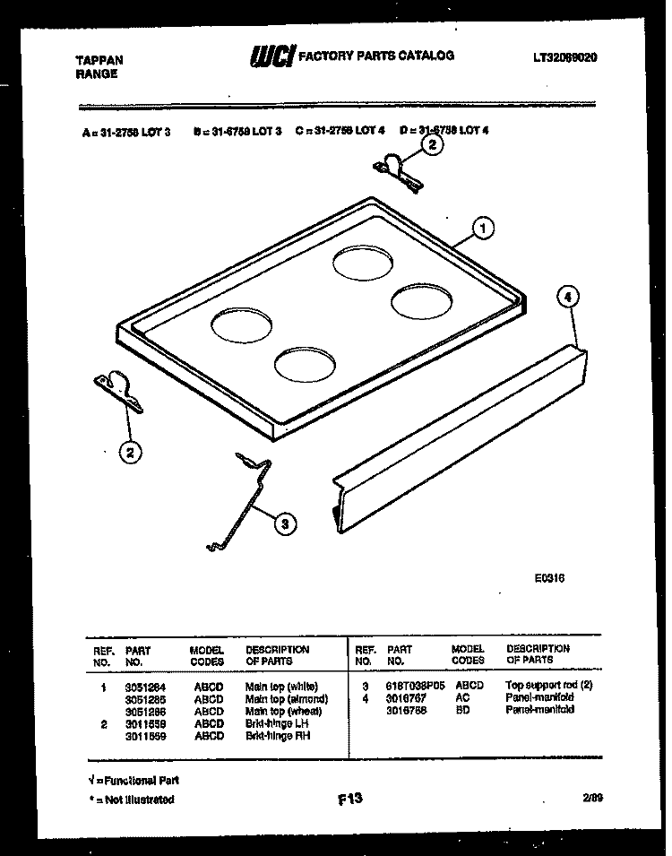 COOKTOP PARTS Diagram and Parts List for 31-2758-66-03  Tappan Range