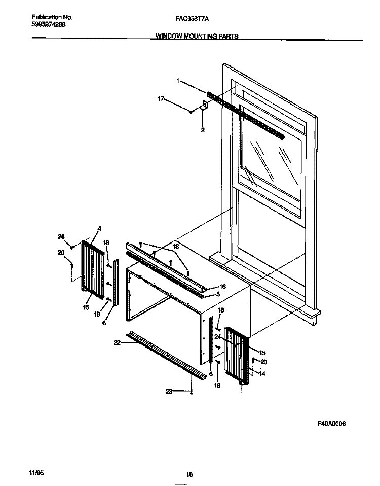WINDOW MOUNTING PARTS Diagram and Parts List for FAC053T7A2  Frigidaire Air Conditioner