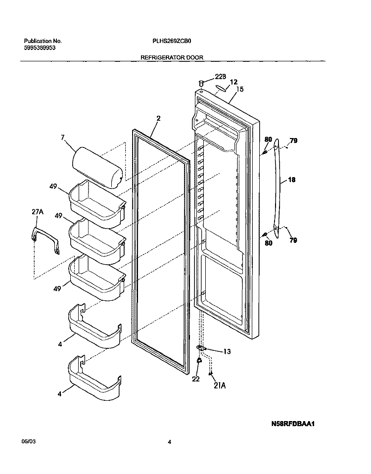 REFRIGERATOR DOOR Diagram and Parts List for PLHS269ZCB0  Frigidaire Refrigerator