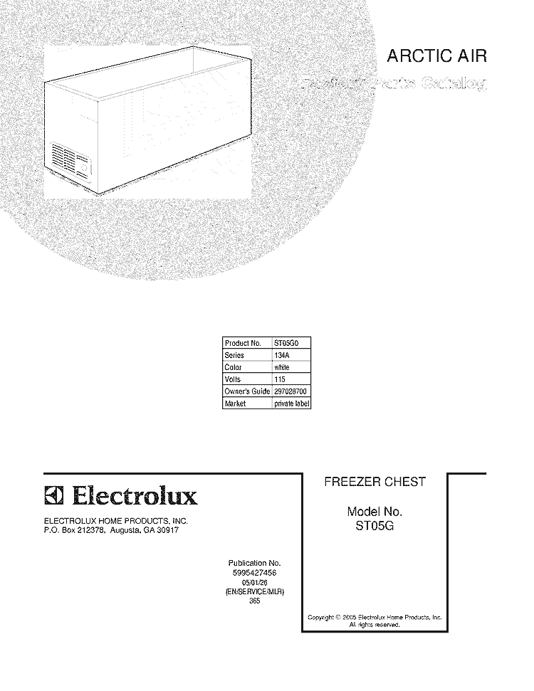 COVER Diagram and Parts List for ST05G0  Electrolux Freezer