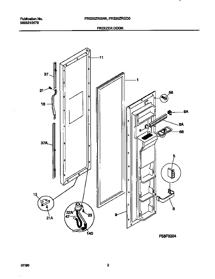 FREEZER DOOR Diagram and Parts List for FRS20ZRGW0  Frigidaire Refrigerator