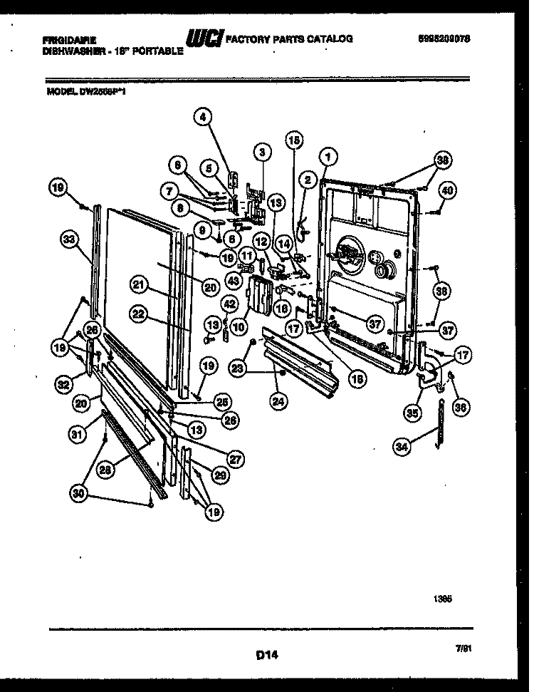DOOR PARTS Diagram and Parts List for DW2558PW1  Frigidaire Dishwasher