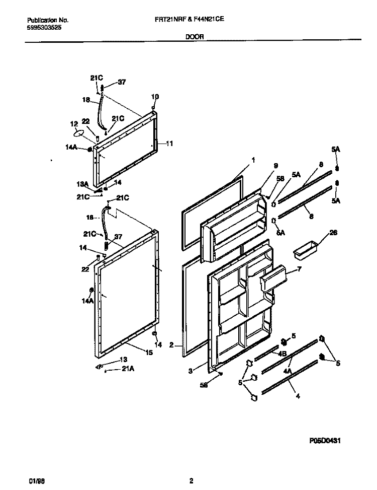 DOORS Diagram and Parts List for F44N21CED3  Frigidaire Refrigerator