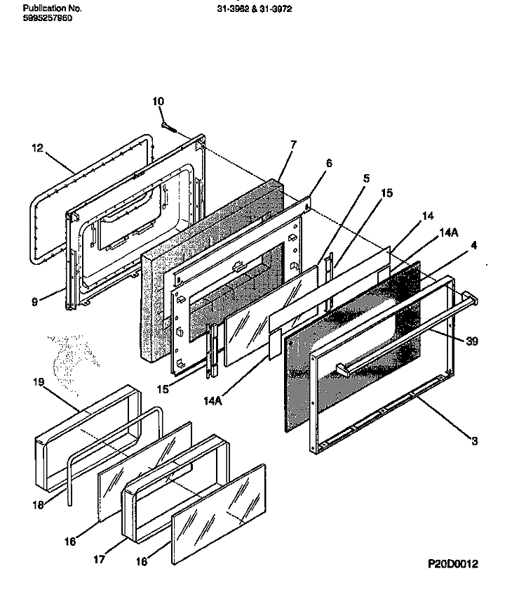 DOOR Diagram and Parts List for 31-3962-23-02  Tappan Range
