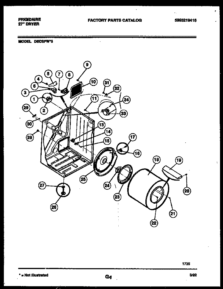 CABINET AND COMPONENT PARTS Diagram and Parts List for DECSFW3  Frigidaire Dryer