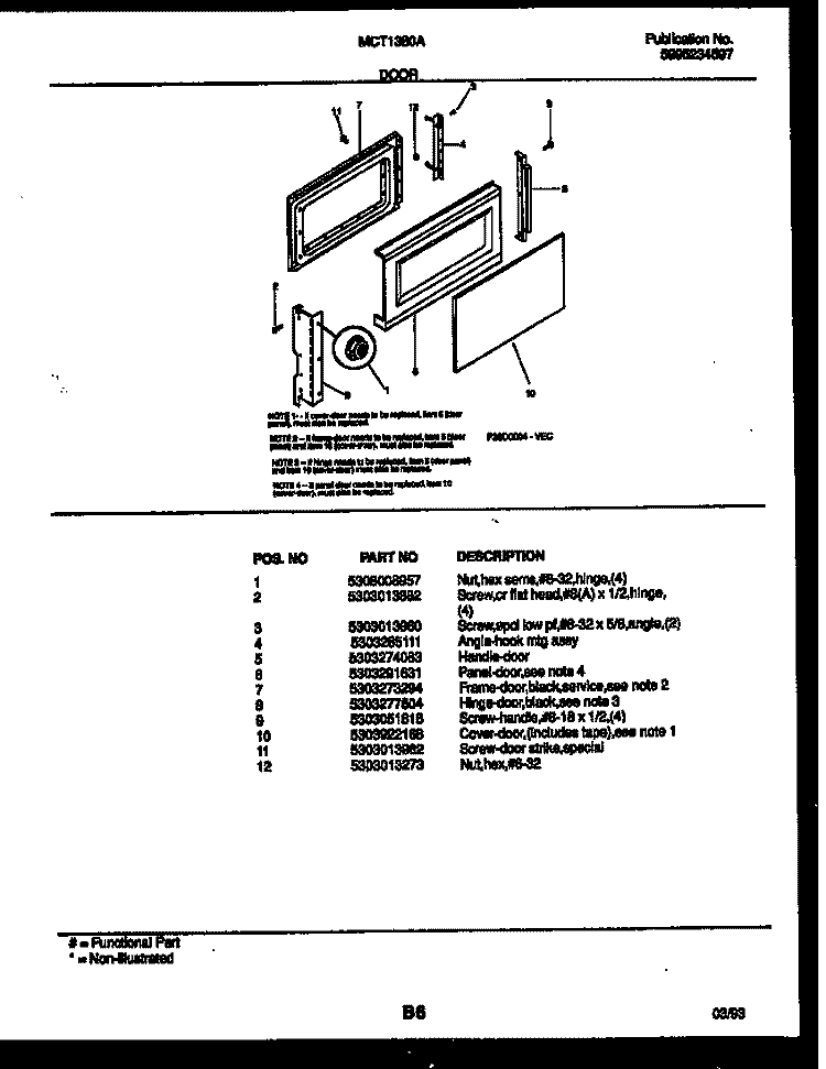 DOOR PARTS Diagram and Parts List for MCT1380A1  Frigidaire Microwave