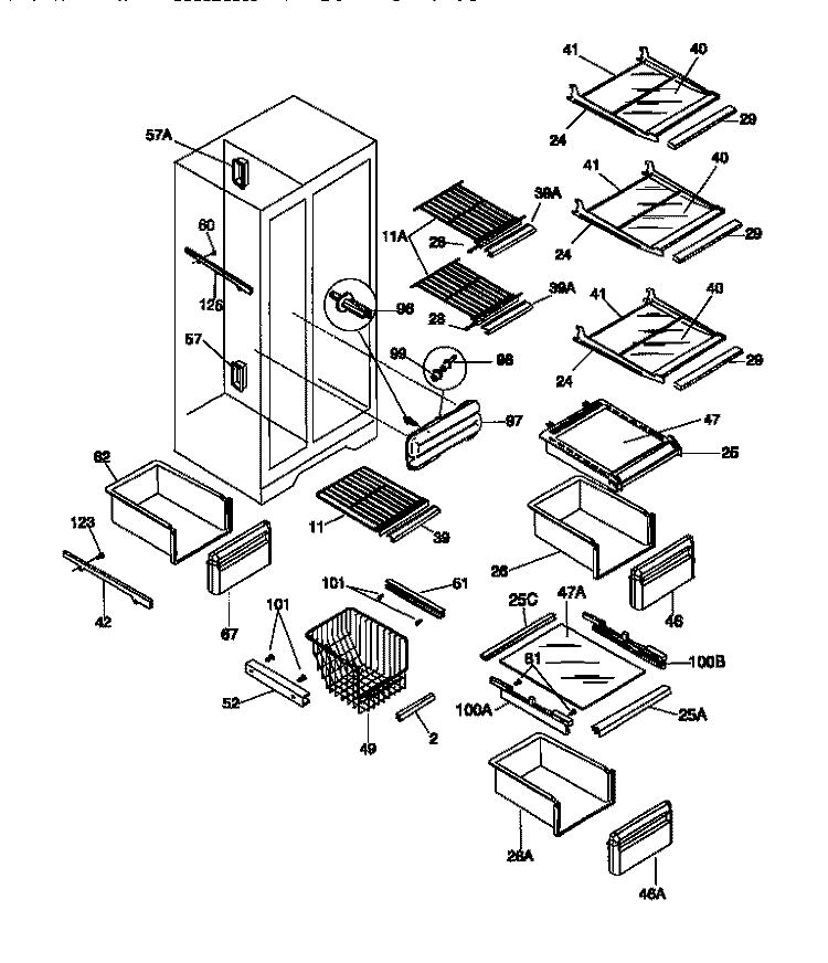 SHELVES Diagram and Parts List for F45WP26CW1  Frigidaire Refrigerator
