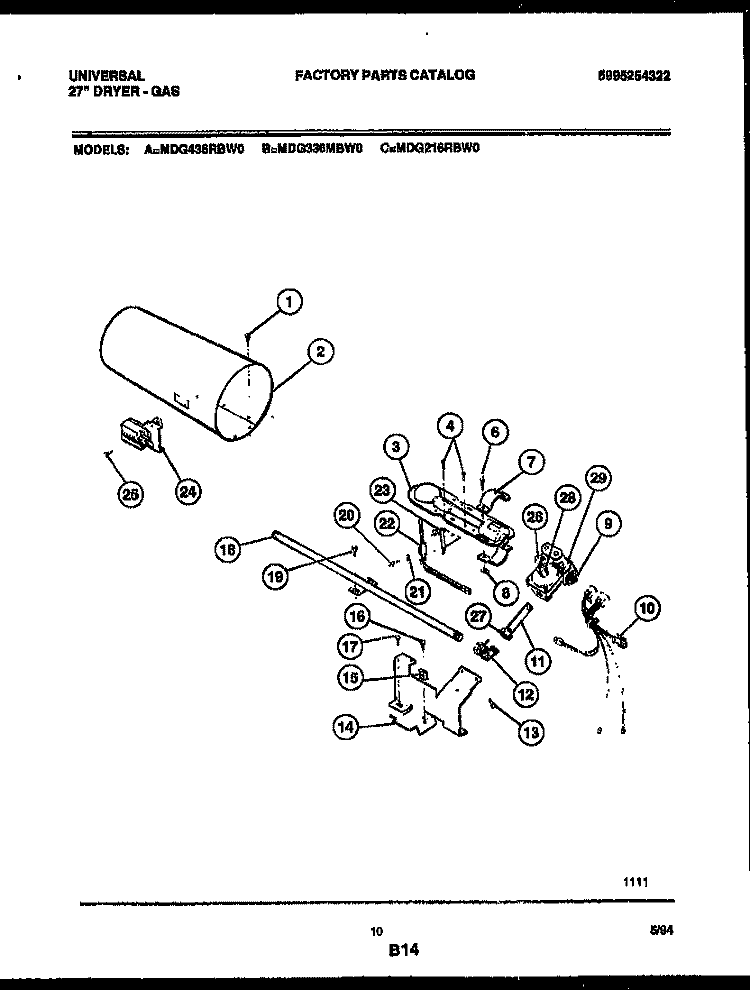 BURNER, IGNITER AND VALVE Diagram and Parts List for MDG336MBW0  Tappan Dryer
