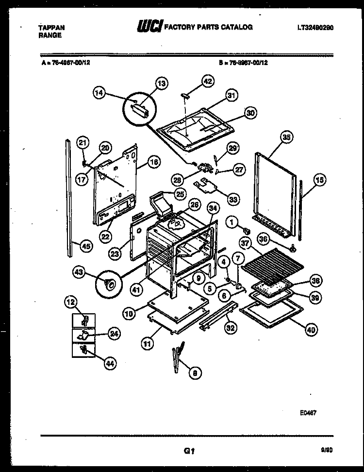 LOWER BODY PARTS Diagram and Parts List for 76-4967-00-12  Tappan Microwave Oven Combo