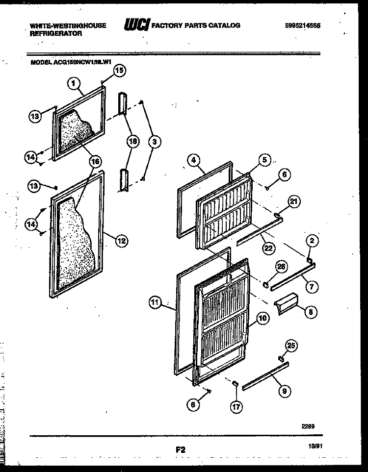 DOOR PARTS Diagram and Parts List for ACG150NCW1  Frigidaire Refrigerator