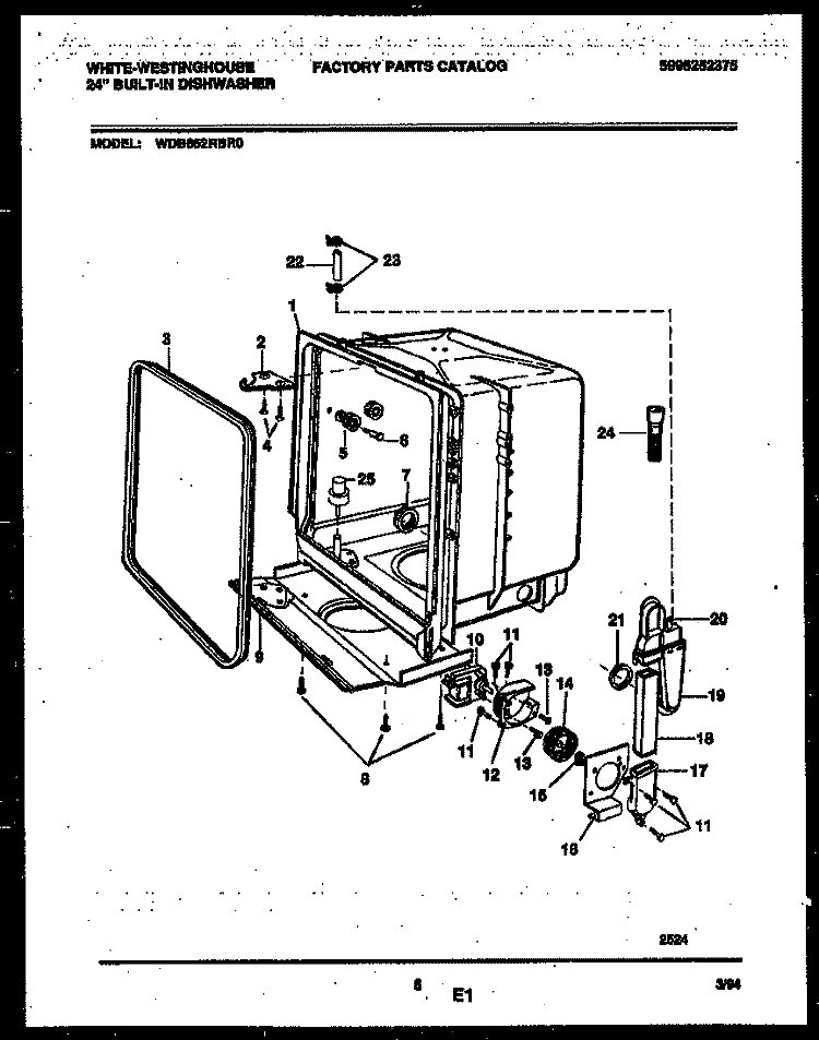 TUB AND FRAME PARTS Diagram and Parts List for WDB662RBR0  Frigidaire Dishwasher