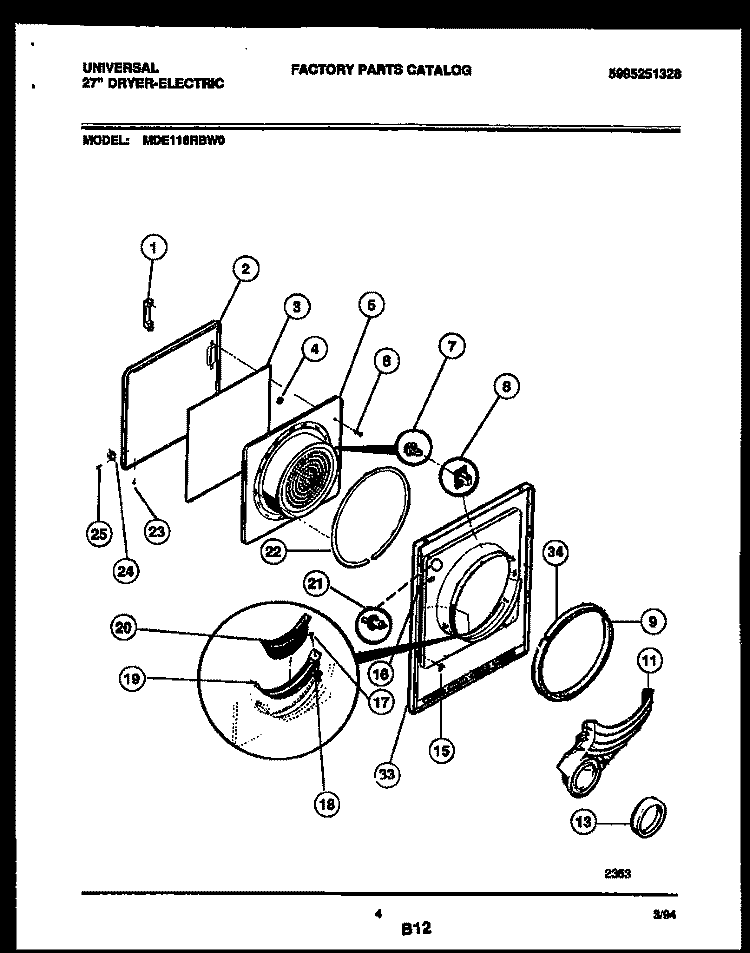 DOOR PARTS Diagram and Parts List for MDE116RBW0  Frigidaire Dryer